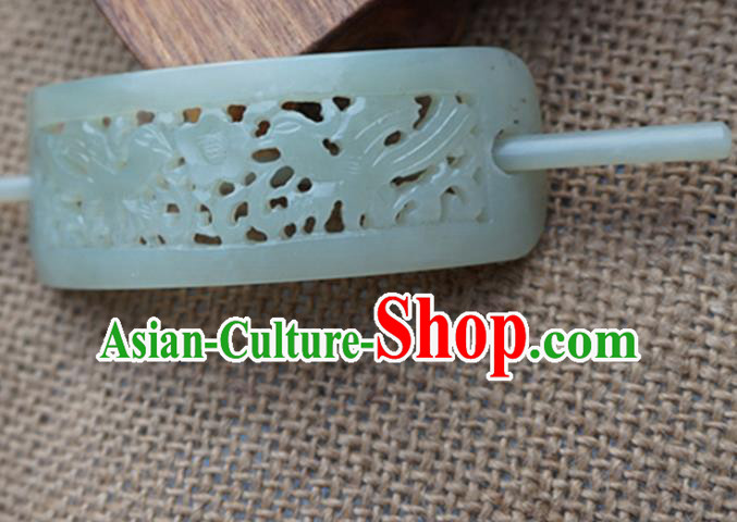 Chinese Handmade Jade Carving Bird Hairdo Crown Ancient Jade Hairpins Hair Accessories for Women for Men