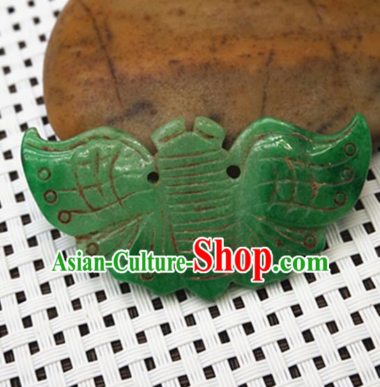 Chinese Handmade Jewelry Accessories Carving Butterfly Green Jade Pendant Ancient Traditional Jade Craft Decoration