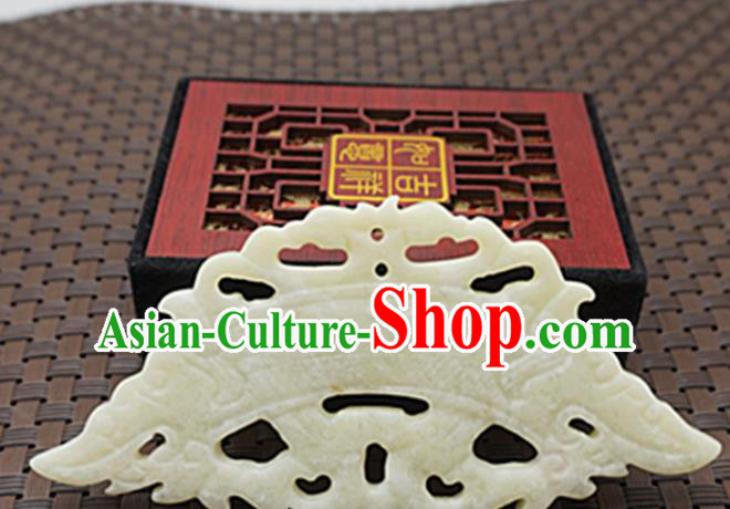 Chinese Handmade White Jade Carving Dragon Pendant Jewelry Accessories Ancient Traditional Jade Craft Decoration