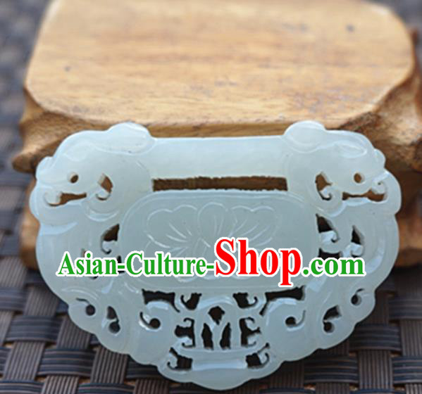 Chinese Handmade White Jade Carving Lotus Pendant Jewelry Accessories Ancient Traditional Jade Craft Decoration
