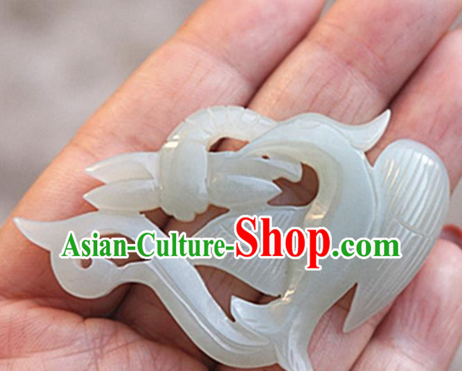 Handmade Chinese Ancient White Jade Carving Phoenix Pendant Traditional Jade Craft Jewelry Decoration Accessories