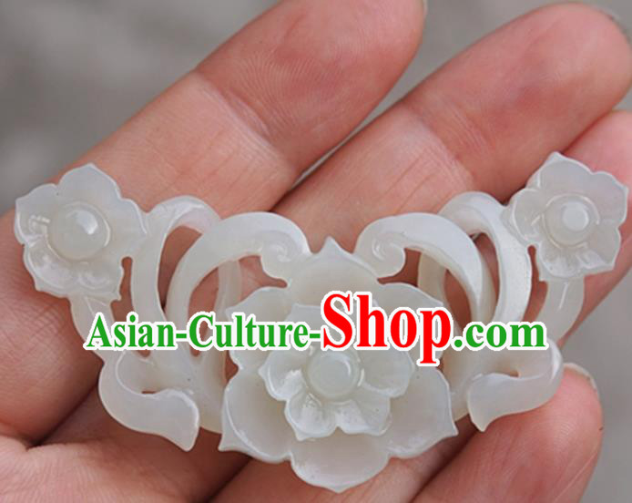 Chinese Handmade Jade Carving Flower Pendant Jewelry Accessories Ancient Traditional Jade Craft Decoration