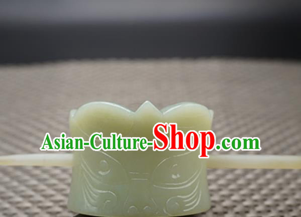 Chinese Handmade Jade Carving Beast Hairdo Crown Ancient Jade Hairpins Hair Accessories for Women for Men