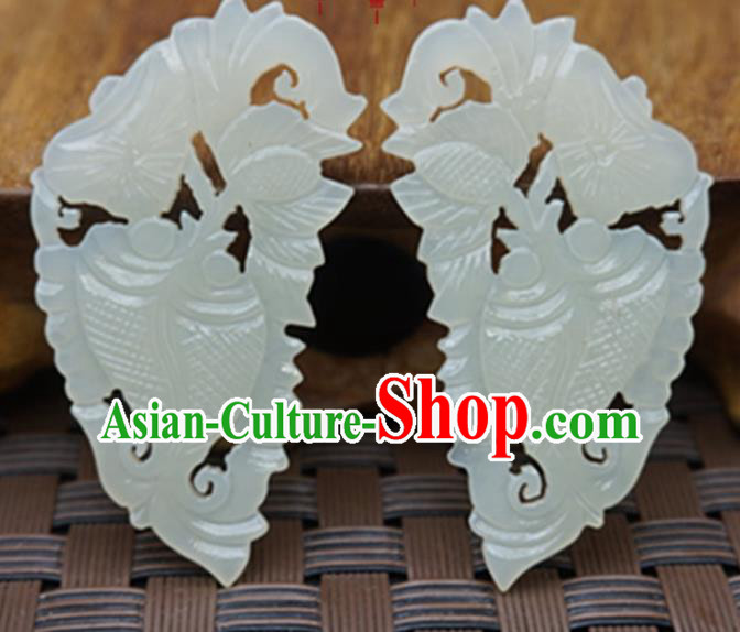 Chinese Ancient Jewelry Accessories Carving Fishes Jade Pendant Traditional Handmade Jade Craft Decoration