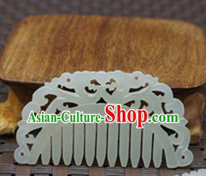 Chinese Handmade Jade Carving Double Dragons Hair Comb Ancient Jade Hairpins Hair Accessories for Women