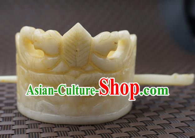 Handmade Chinese Yellow Jade Carving Hair Crown Ancient Jade Hairpins Hair Accessories for Women for Men