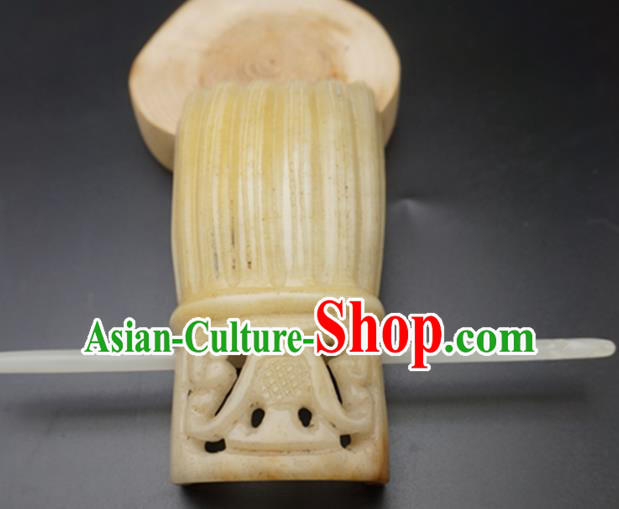 Handmade Chinese Yellow Jade Carving Hairdo Crown Ancient Swordsman Jade Hairpins Hair Accessories for Women for Men