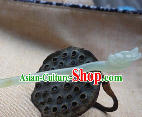 Handmade Chinese Jade Dragon Head Hair Clip Ancient Palace Jade Carving Hairpins Hair Accessories for Women for Men