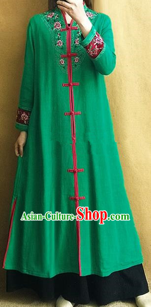Traditional Chinese Embroidered Green Outer Garment Tang Suit Coat National Costume for Women