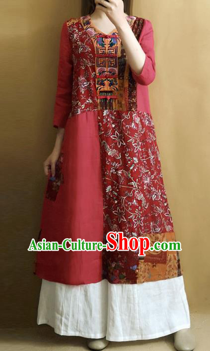 Traditional Chinese Embroidered Red Dress Tang Suit Cheongsam National Costume for Women