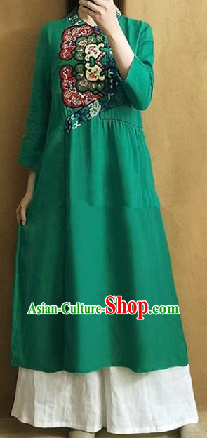Traditional Chinese Embroidered Green Qipao Dress Tang Suit Cheongsam National Costume for Women