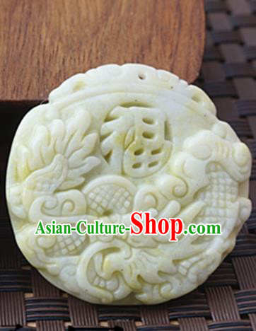 Handmade Chinese Carving Dragon White Jade Waist Pendant Ancient Traditional Jade Craft Decoration