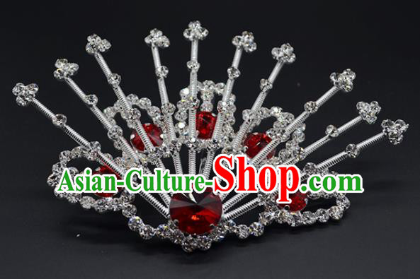 Chinese Handmade Beijing Opera Red Crystal Hairpins Traditional Ancient Princess Hair Accessories for Women