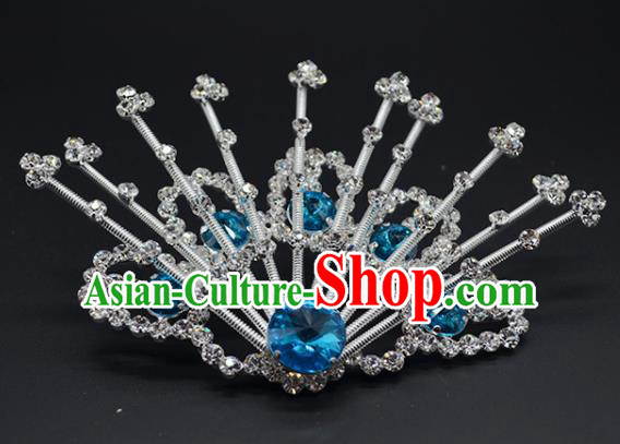 Chinese Handmade Beijing Opera Blue Crystal Hairpins Traditional Ancient Princess Hair Accessories for Women