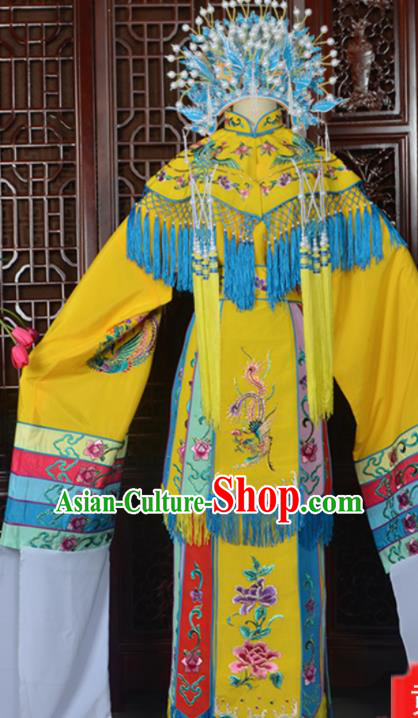 Handmade Chinese Beijing Opera Imperial Consort Yellow Embroidered Dress Traditional Peking Opera Diva Costume for Women