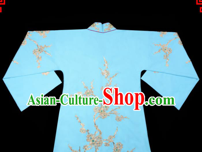 Handmade Chinese Beijing Opera Embroidered Plum Blossom Blue Cape Traditional Peking Opera Diva Costume for Women