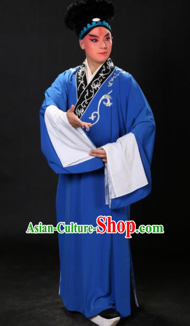 Handmade Chinese Beijing Opera Niche Costume Traditional Peking Opera Scholar Embroidered Blue Robe for Men