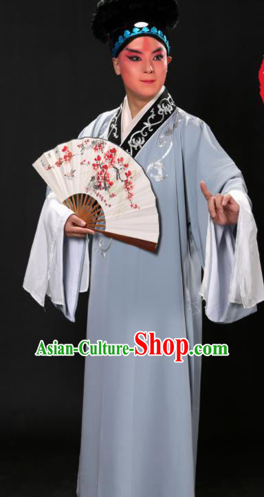 Handmade Chinese Beijing Opera Niche Costume Traditional Peking Opera Scholar Embroidered Grey Robe for Men