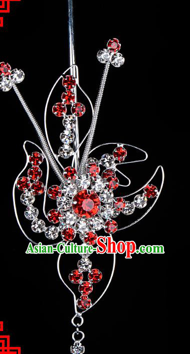 Chinese Handmade Beijing Opera Hair Accessories Traditional Ancient Princess Red Crystal Hairpins for Women