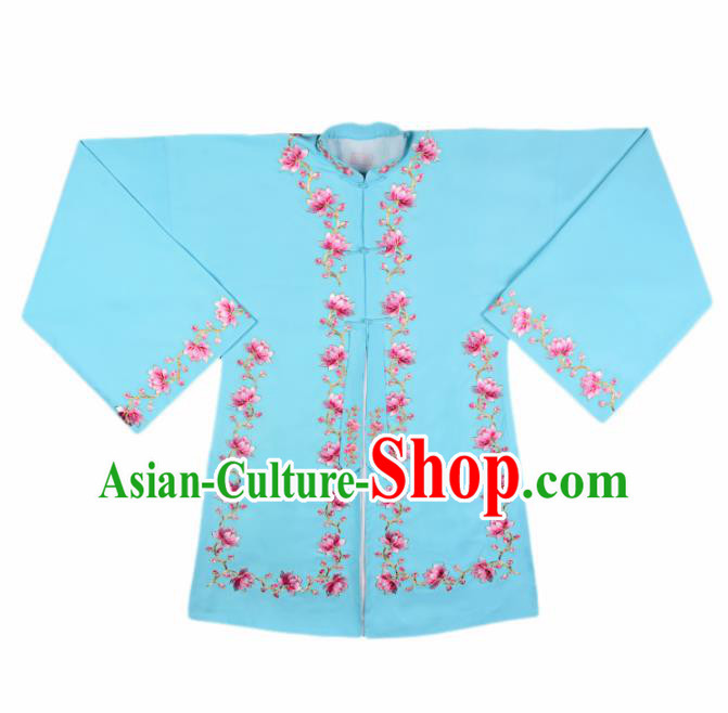 Handmade Chinese Beijing Opera Embroidered Blue Blouse Traditional Peking Opera Diva Costume for Women