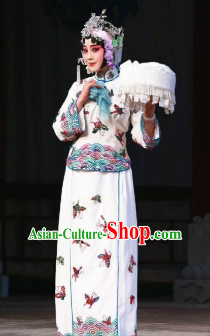 Handmade Chinese Beijing Opera Embroidered Butterfly White Dress Traditional Peking Opera Diva Costume for Women