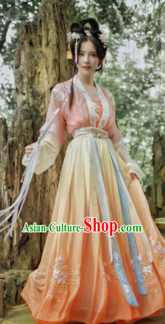 Traditional Chinese Song Dynasty Young Lady Embroidered Hanfu Dress Ancient Drama Historical Costume for Women