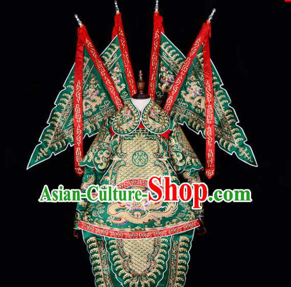 Handmade Chinese Beijing Opera General Green Costume Traditional Peking Opera Takefu Clothing for Men