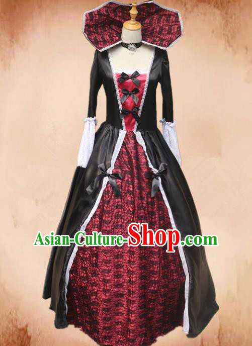 Europe Medieval Traditional Queen Costume European Witch Black Dress for Women
