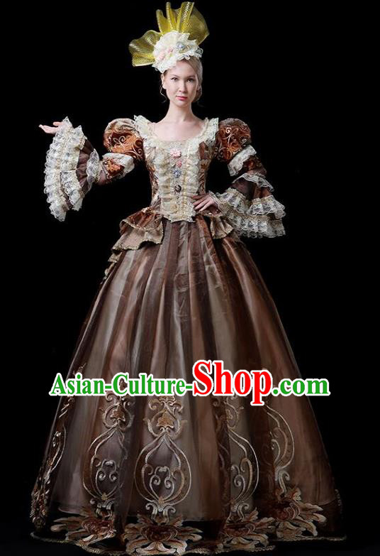 Europe Medieval Traditional Court Costume European Princess Brown Full Dress for Women