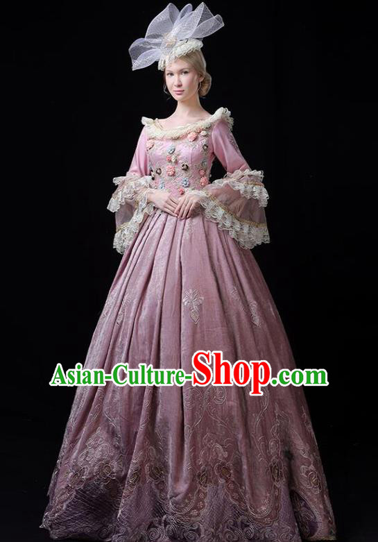 Europe Medieval Traditional Court Costume European Princess Pink Full Dress for Women