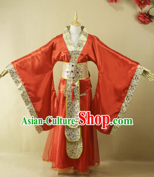 Traditional Chinese Han Dynasty Queen Red Hanfu Dress Ancient Court Lady Wedding Costume for Women