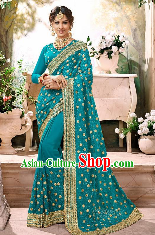 Indian Traditional Court Costume Asian India Green Sari Dress Bollywood Queen Clothing for Women