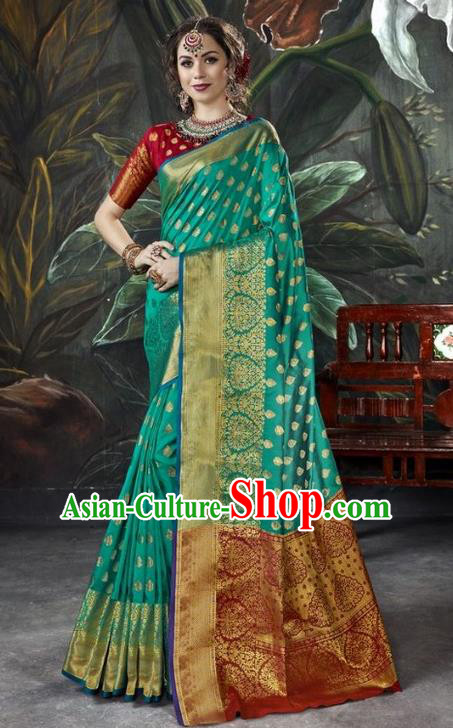 Asian India Green Sari Dress Indian Traditional Court Costume Bollywood Queen Clothing for Women