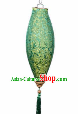 Handmade Chinese Traditional Lantern Green Silk Lanterns Ceiling Lamp New Year Lantern