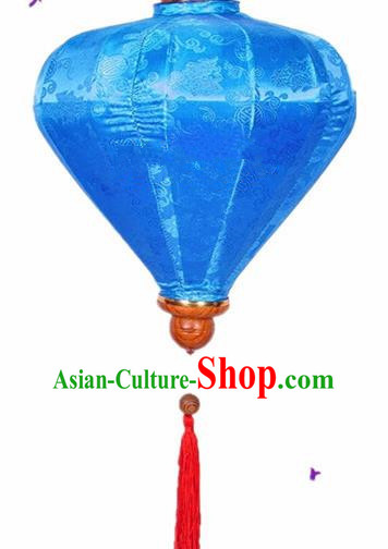 Chinese Traditional Lantern Handmade Blue Silk Lanterns Ceiling Lamp New Year Lantern