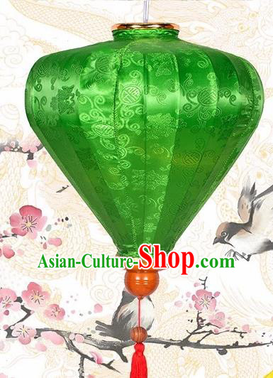 Chinese Traditional Lantern Handmade Green Silk Lanterns Ceiling Lamp New Year Lantern