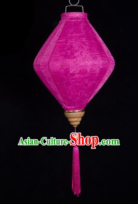 Chinese Traditional New Year Lantern Handmade Rosy Diamond Lanterns Ceiling Lamp