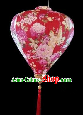Chinese Traditional Lantern Handmade Printing Peony Rosy Lanterns Ceiling Lamp New Year Lantern