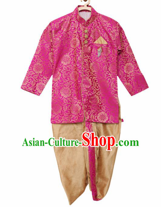 Asian India Traditional Costumes South Asia Indian National Rosy Shirt and Golden Pants for Kids
