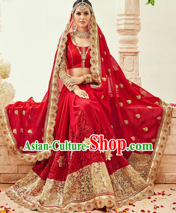 Asian India Traditional Bollywood Bride Red Sari Dress Indian Court Queen Wedding Costume for Women