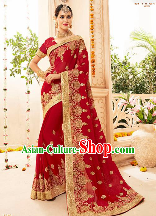 Asian India Traditional Bollywood Red Sari Dress Indian Court Wedding Bride Costume for Women