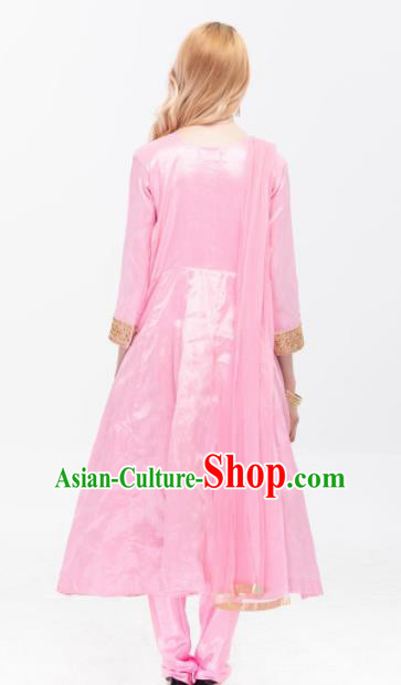 South Asian India Traditional Pink Costumes Asia Indian National Punjabi Dress and Pants for Women