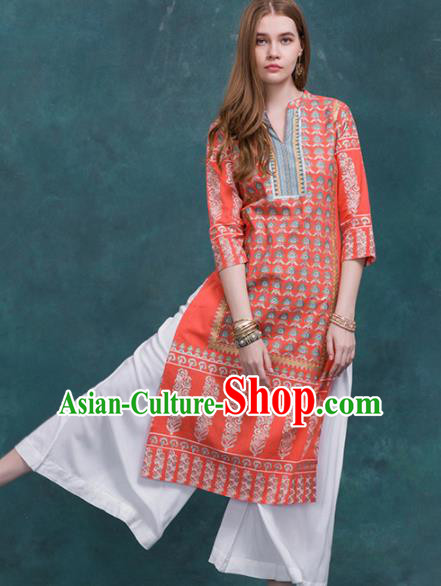 South Asian India Traditional Costume Red Dress Asia Indian National Punjabi Suit for Women