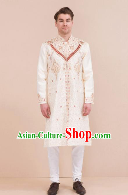 South Asian India Traditional Costume White Coat and Pants Asia Indian National Suit for Men