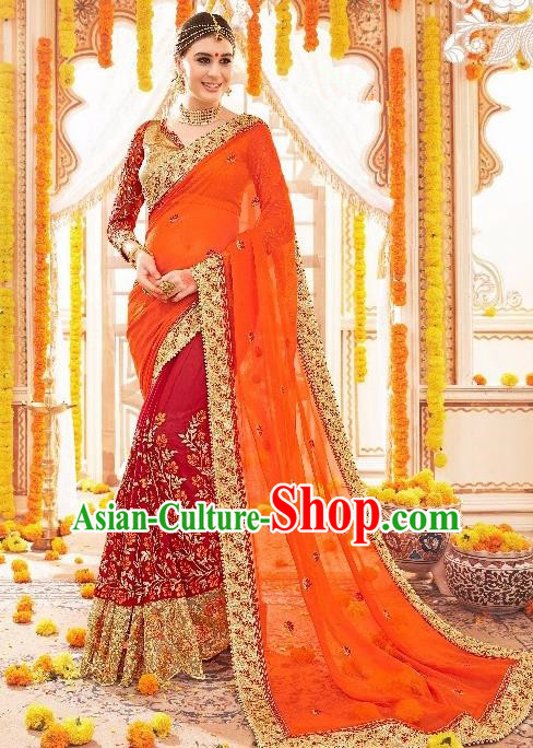 Asian India Traditional Wedding Bride Wine Red Sari Dress Indian Bollywood Court Costume for Women