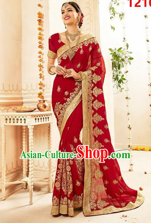Asian India Traditional Court Queen Wedding Red Sari Dress Indian Bollywood Bride Costume for Women
