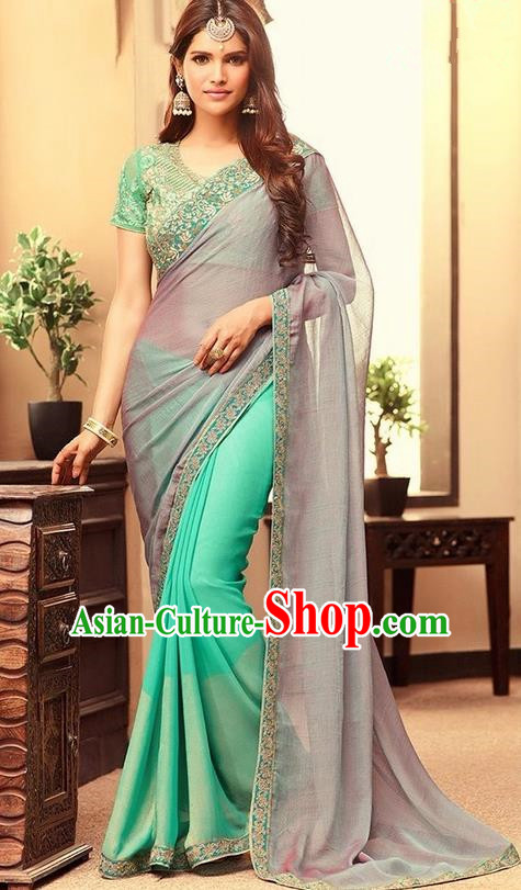 Indian Traditional Court Green Sari Dress Asian India Princess Bollywood Embroidered Costume for Women