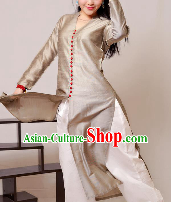 South Asian India Traditional Punjabi Grey Dress Costume Asia Indian National Costume for Women