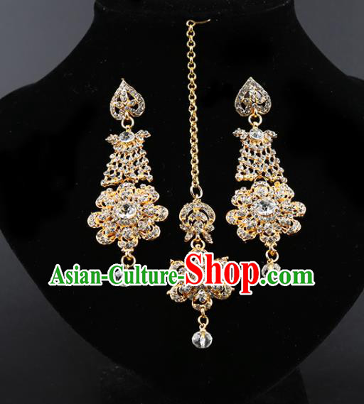 India Traditional Wedding Jewelry Accessories Indian Bollywood Crystal Tassel Earrings and Eyebrows Pendant for Women
