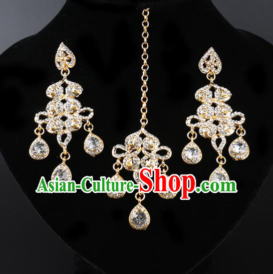 India Traditional Jewelry Accessories Indian Bollywood Princess Crystal Tassel Earrings and Eyebrows Pendant for Women